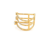 14K Gold Multi Row Curved Round Bezel V Diamond Band