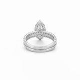 14K Gold 2.50 Carat Lab Grown Marquise Diamond Prong Set Engagement Set with Diamond Under Halo and Prongs
