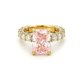 14K Gold Lab Grown Radiant Pink Diamond U Prong and Under Halo Engagement Ring