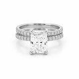 14K Gold 2.50 Carat Lab Grown Radiant Diamond Under Halo Bowtie Engagement Set