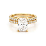 14K Gold 2.50 Carat Lab Grown Radiant Diamond Under Halo Bowtie Engagement Set