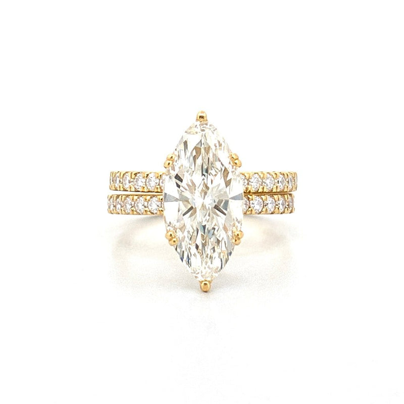 14K Gold 4.00 Carat Lab Grown Marquise Diamond Prong Set Engagement Set with Diamond Under Halo and Prongs