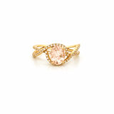 14K Gold Oval Morganite Split Curve Diamond Ring