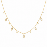 14k Gold Baguette Marquise Halo Diamond Necklace