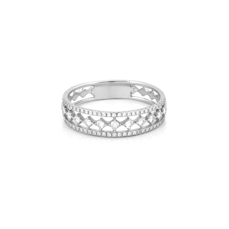 14K Gold Three Row Open Diamond Band