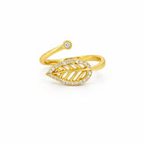 14K Gold Diamond Open Leaf Ring