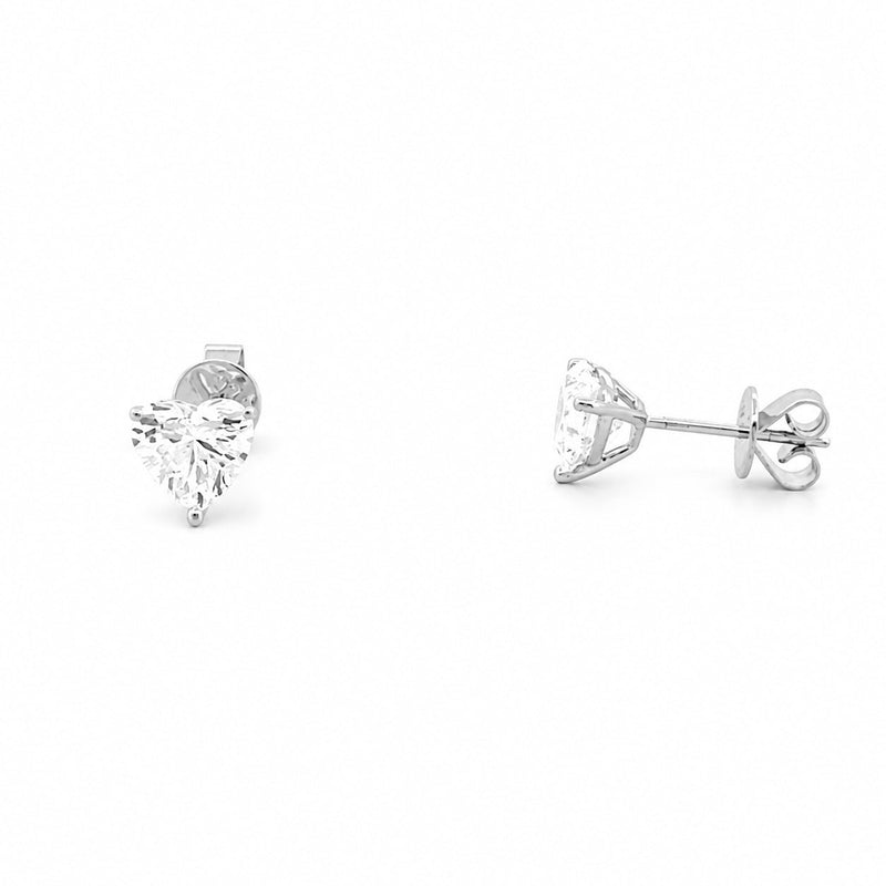 14K Gold 2.00 Carat Lab Grown Heart Diamond Stud Earrings
