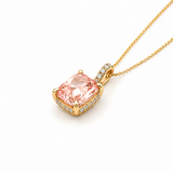 14K Gold Lab Grown Cushion Pink Diamond Under Halo Pendant Necklace