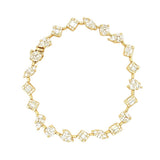 14K Gold Natural Multi Shape Baguette and Round Diamond Cluster Bracelet
