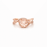 14K Gold Oval Morganite Split Curve Diamond Ring