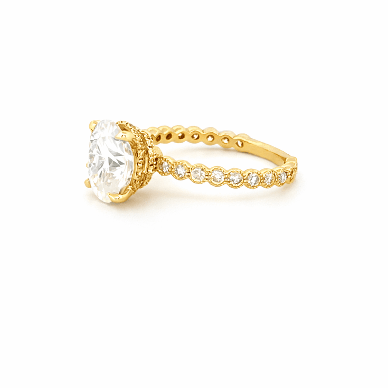 14K Gold 2.00 Carat Oval Moissanite Art Deco Engagement Ring w/ Double Under Halo