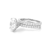 14K Gold 3.00 Carat Lab Grown Oval Diamond Prong Set Engagement Set with Diamond Under Halo and Prongs