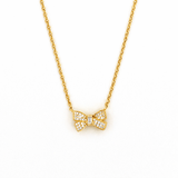 14K Gold Diamond Ribbon Butterfly Pendant Necklace