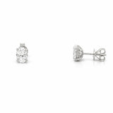 14K Gold Lab Grown Oval Diamond Under Halo Stud Earrings