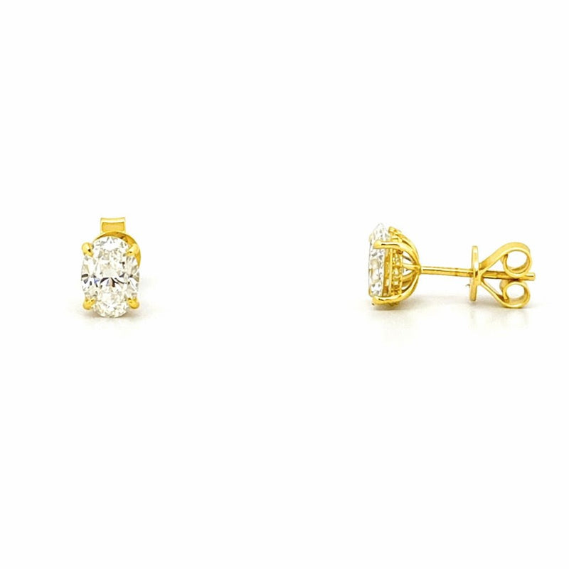 14K Gold Lab Grown Oval Diamond Under Halo Stud Earrings