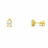 14K Gold Lab Grown Oval Diamond Under Halo Stud Earrings