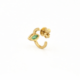 14K Gold Marquise Emerald Bezel Diamond Huggie Earrings