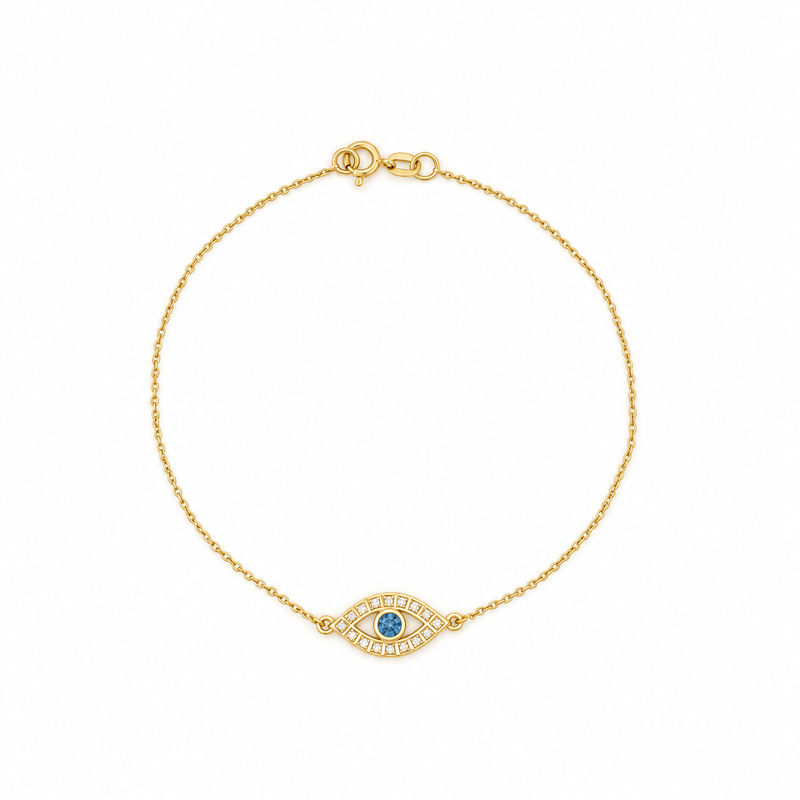 14K Gold Sapphire Evil Eye Bracelet