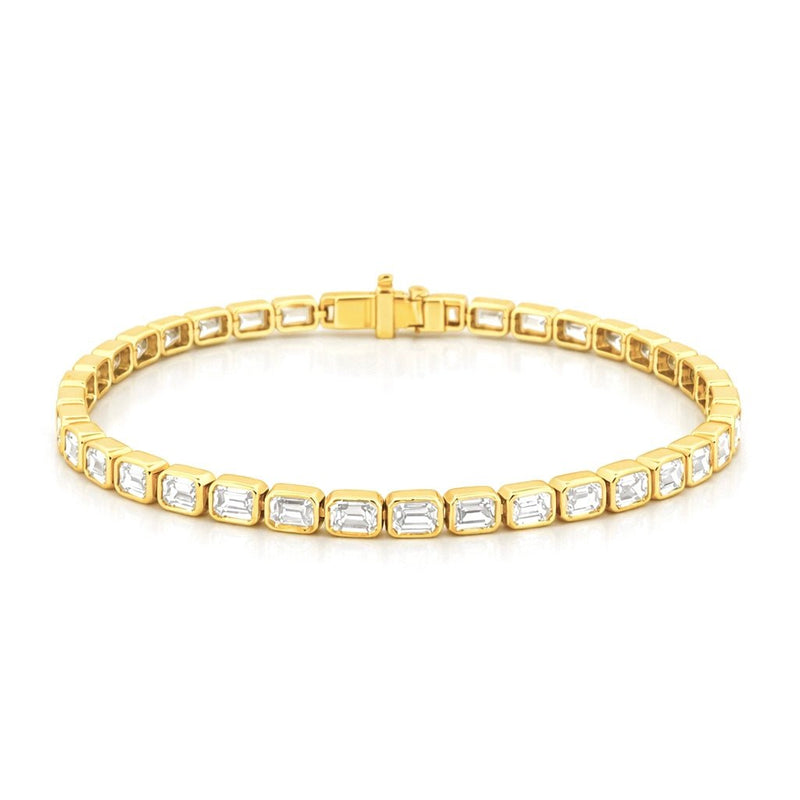 14K Gold East West Tennis Emerald Cut Diamond Bracelet