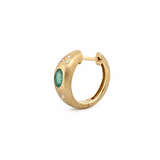 14K Gold Oval Cut Emerald Inset Rounded Diamond Huggie Earrings