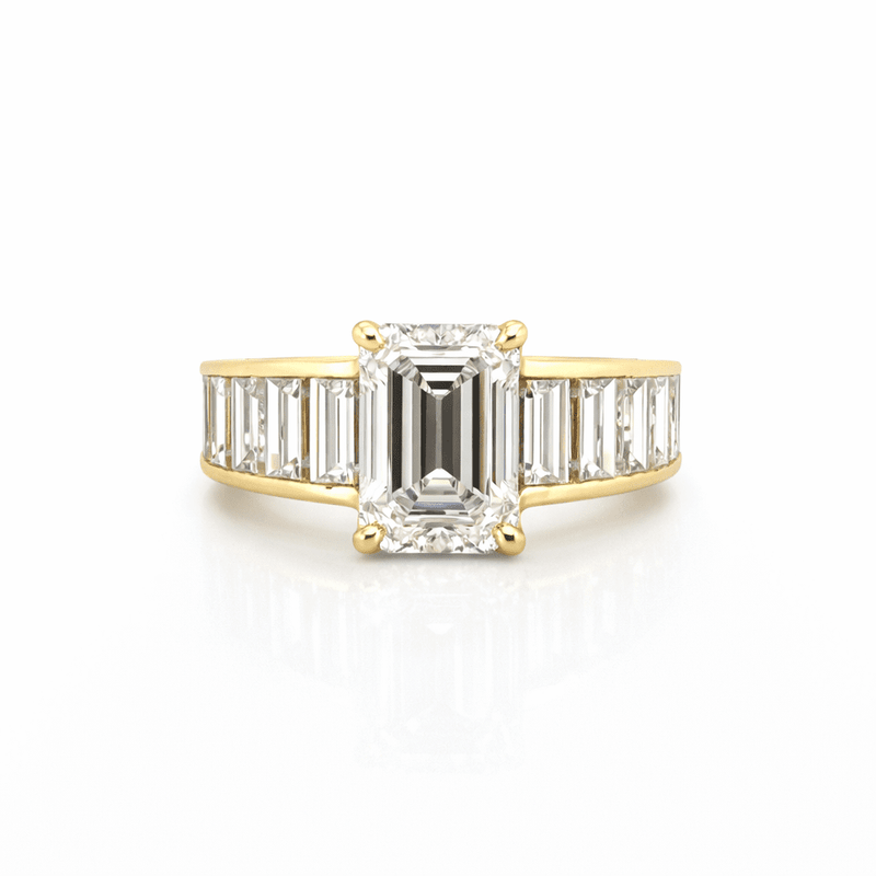 14K Gold 3.00 Carat Lab Grown Emerald Channel Set Diamond Engagement Ring