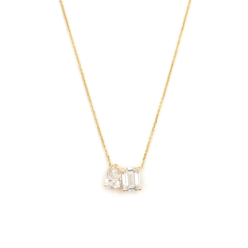 14K Gold Lab Grown Pear and Emerald Basket Set Pendant Necklace