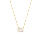 14K Gold Lab Grown Pear and Emerald Basket Set Pendant Necklace