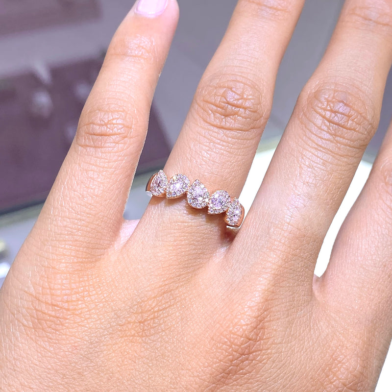 14K Gold Pear Halo Diamond Band