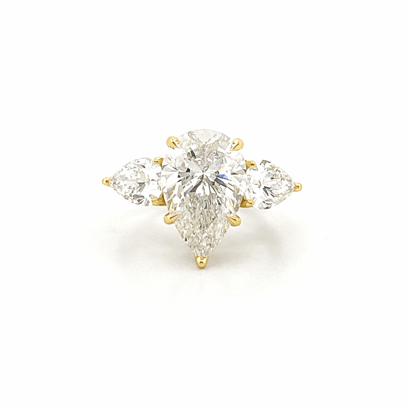 14K Gold 5.00 Carat Lab Grown Trio Pear Engagement Ring