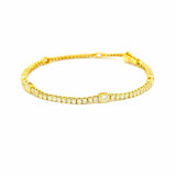 14K Gold Emerald Bezel Station and Round Lab Grown Diamond Tennis Bracelet