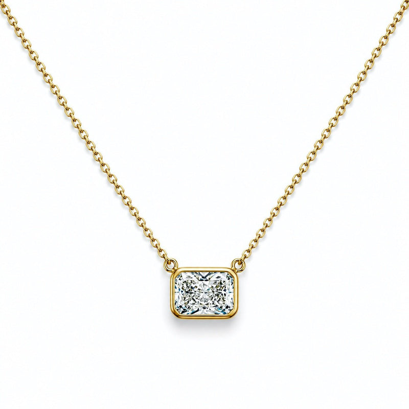 14K Gold Lab Grown Radiant Diamond Bezel Pendant Necklace