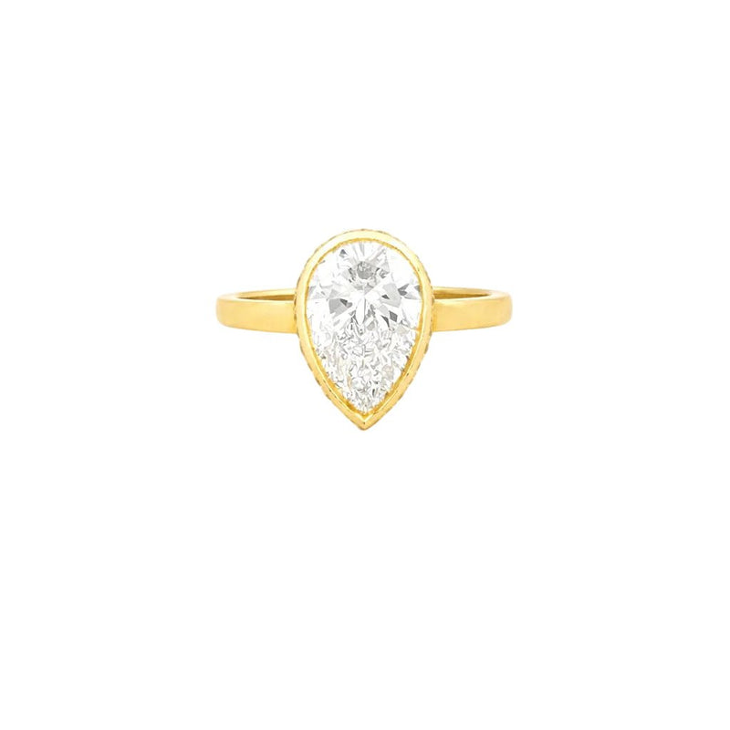 14K Gold 3.00 Carat Lab Grown Pear Diamond Solitaire Cathedral Under Halo Engagement Ring