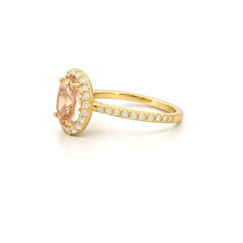 14K Gold Oval Morganite Cathedral Halo Engagement Ring
