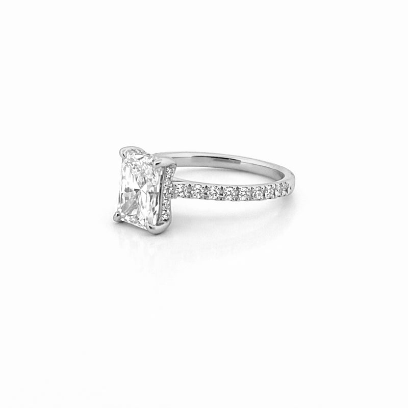 14K Gold 2.00 Carat Lab Grown Radiant Diamond Under Halo Cathedral Engagement Ring