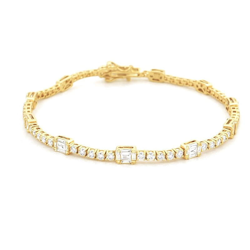 14K Gold Natural Spaced Cluster Tennis Bracelet