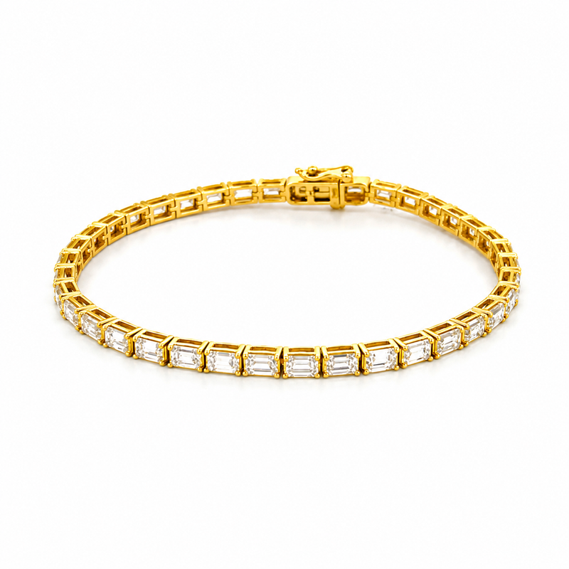 14K Gold East West Lab Grown Emerald Cut Diamond Tennis Bracelet