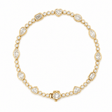 14K Gold Multi Shape Station Round Natural Diamond Bezel Bracelet