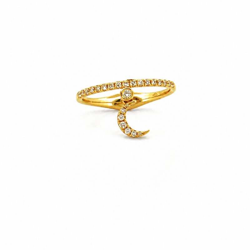 14K Gold Moon Dangle Diamond Ring