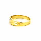 14K Gold Striped Slant Diamond Mens Band