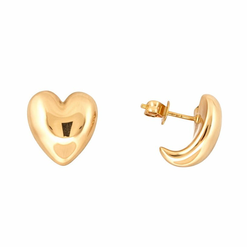 14K Gold Puff Heart Earrings