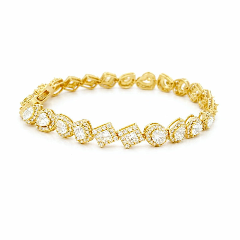 14K Gold 7.7MM Multi Shape Halo Lab Grown Diamond Tennis Bracelet