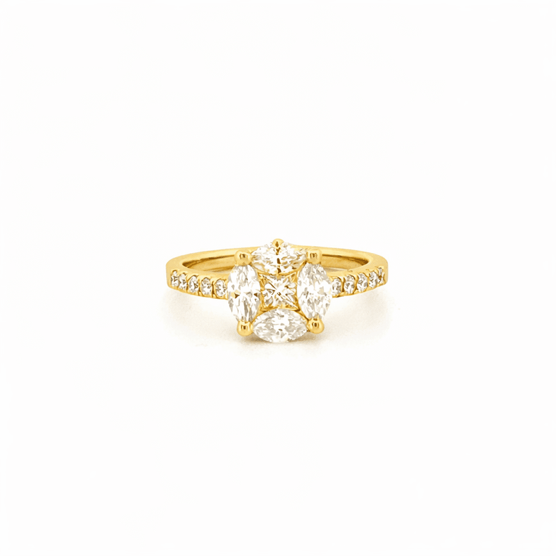 14K Gold Round Cluster Natural Diamond Engagement Ring