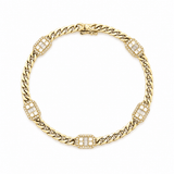14K Gold Emerald Shape Cluster Cuban Link Diamond Bracelet