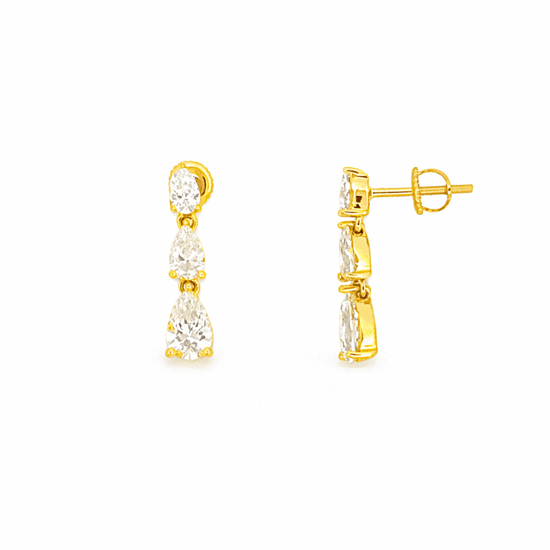 14K Gold Hanging Pear Drop Lab Grown Diamond Earrings