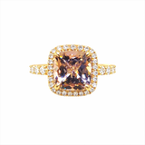 14K Gold Double Under Halo 3D Band with Cushion Morganite Engagement Ring