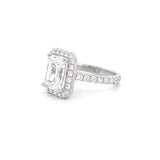 14K Gold 3.00 Carat Lab Grown Emerald Cut Diamond Cathedral Halo Engagement Ring