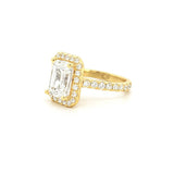14K Gold 3.00 Carat Lab Grown Emerald Cut Diamond Cathedral Halo Engagement Ring