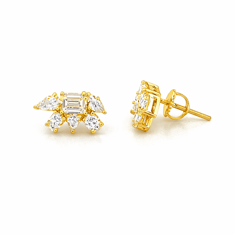 14K Gold Multi Shape Cluster Lab Grown Diamond Earrings