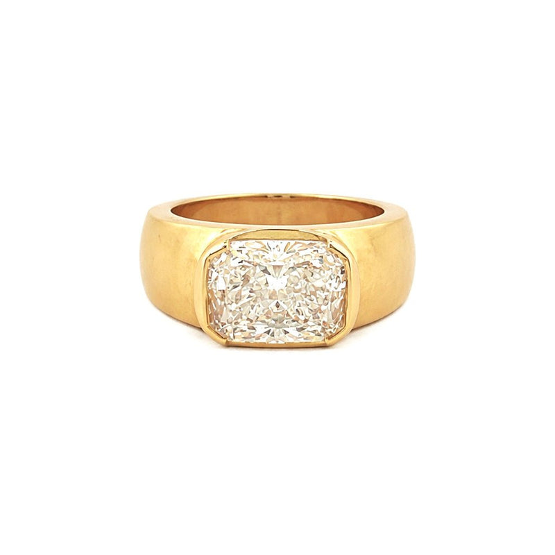 14K Gold East West 3.00 Carat Lab Grown Elongated Cushion Diamond Bezel Engagement Band