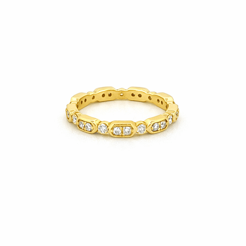 14K Gold One and Two Diamond Round Band